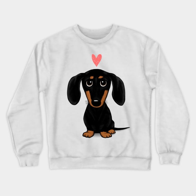 Black and Tan Dachshund with Heart Crewneck Sweatshirt by Coffee Squirrel